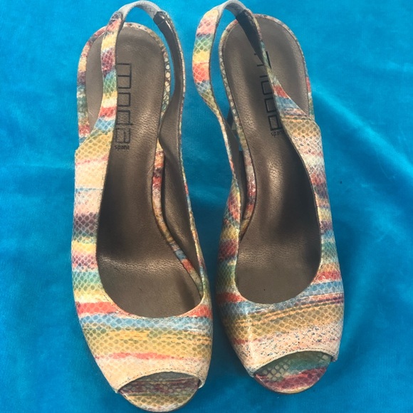Moda Spana Multi Color Stripe Embossed Leather Heels sz 9 - Picture 9 of 9